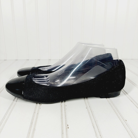 NATURALIZER N5 Comfort "Applause" Black Patent Cap Toe Glitter Sides Flats E557 - Picture 1 of 14